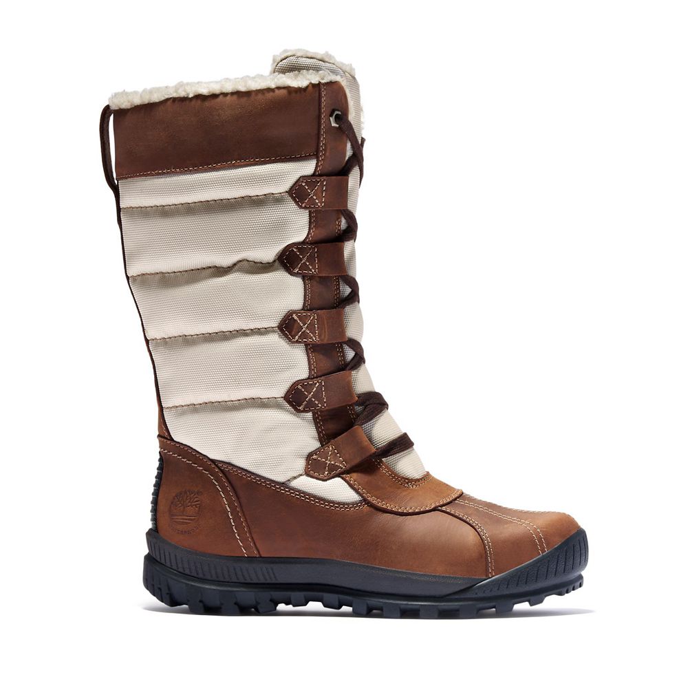 Timberland Μποτες Χιονιού Γυναικεια Καφε/Ασπρα - Mt. Hayes Tall Waterproof - Greece 9602734-OP